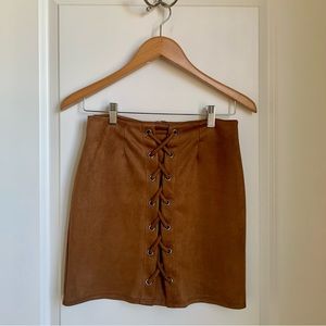 Windsor Tan Crisscross Suede Skirt
